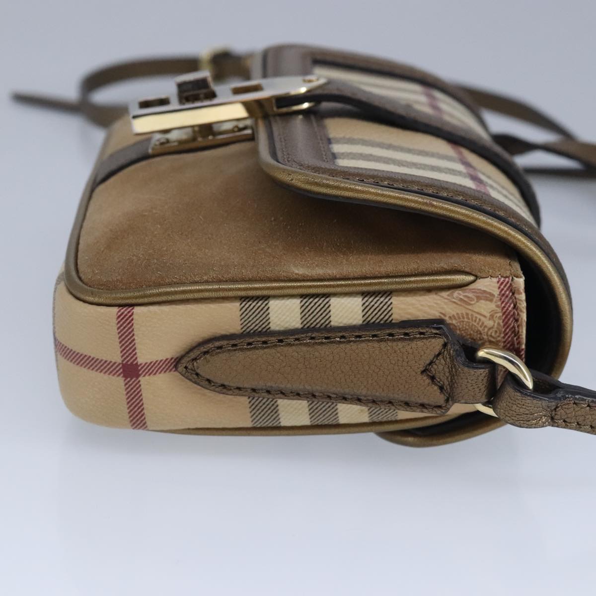 BURBERRY Nova Check Shoulder Bag PVC Beige Silver Auth 97915