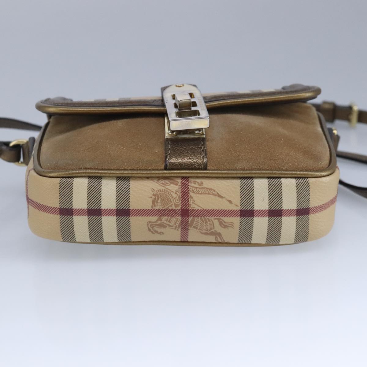 BURBERRY Nova Check Shoulder Bag PVC Beige Silver Auth 97915