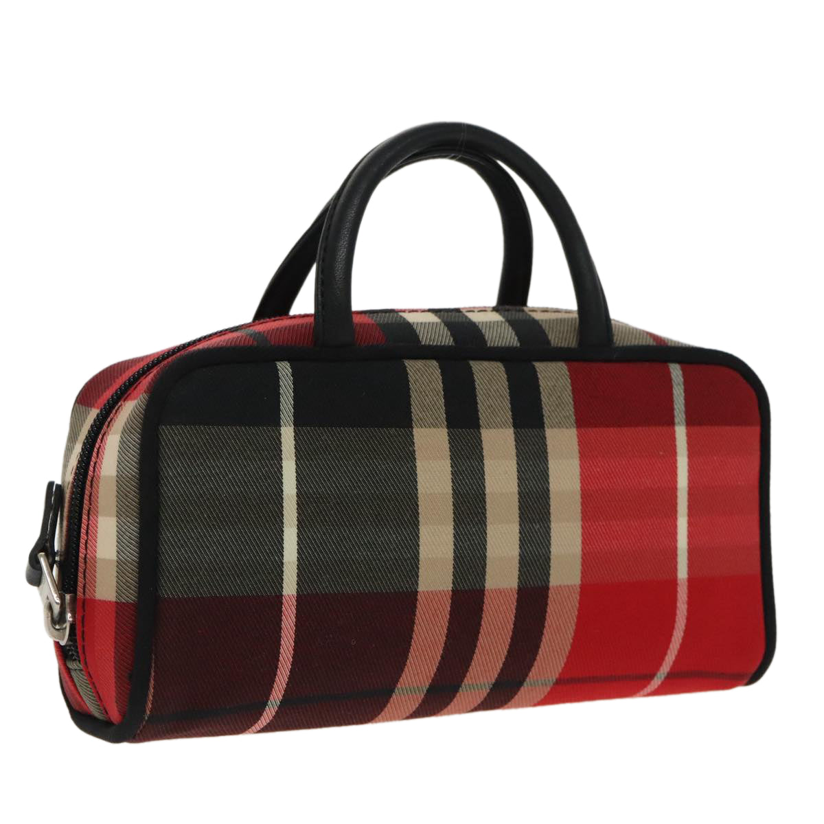 BURBERRY Nova Check Hand Bag Canvas Silver Red Auth 97931