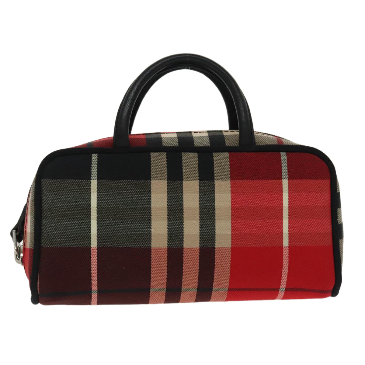 BURBERRY Nova Check Hand Bag Canvas Silver Red Auth 97931