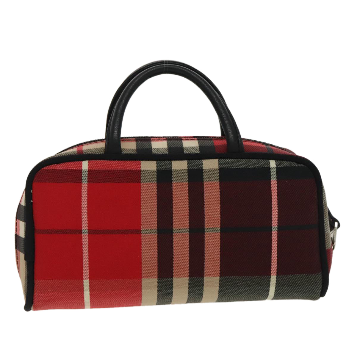 BURBERRY Nova Check Hand Bag Canvas Silver Red Auth 97931 - 0