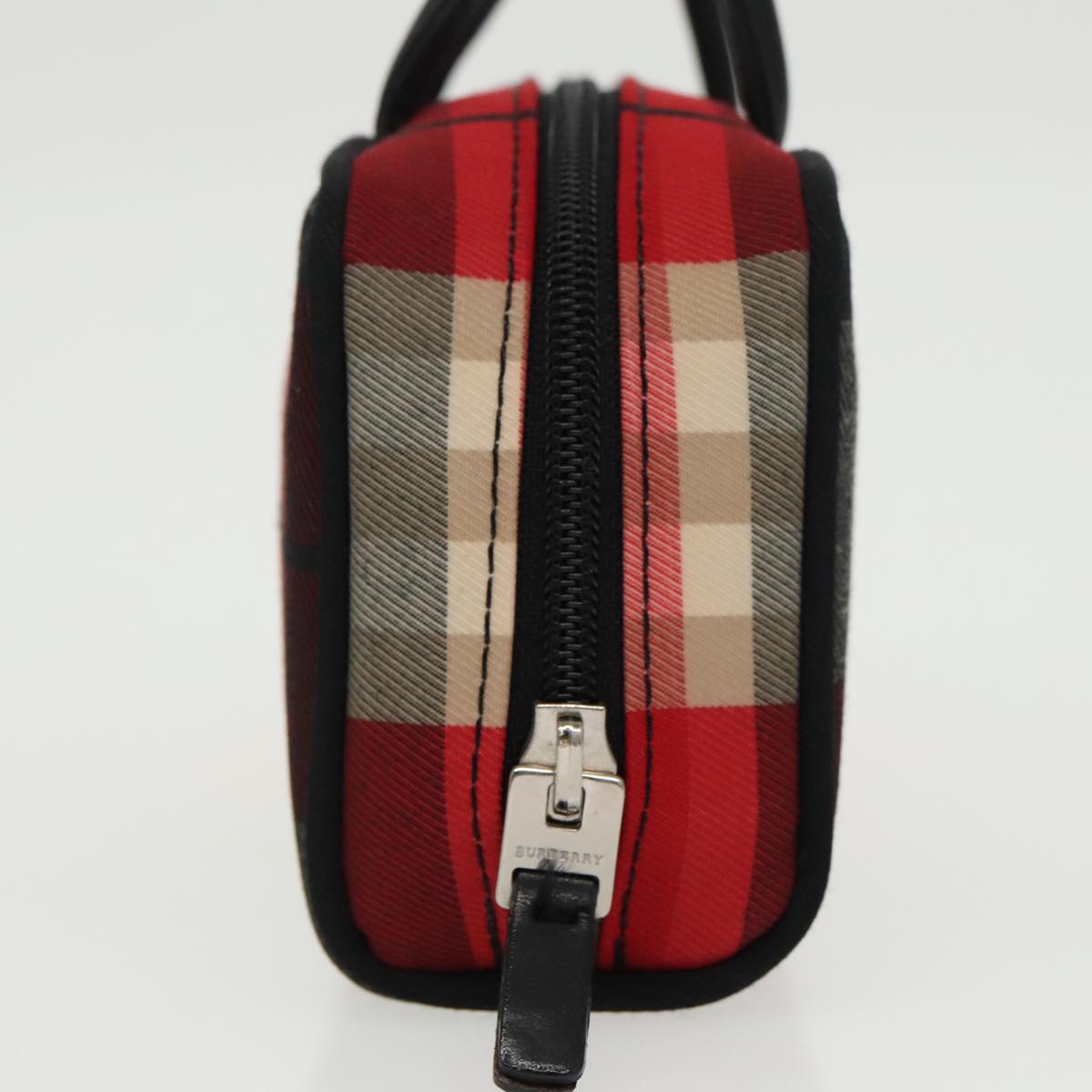 BURBERRY Nova Check Hand Bag Canvas Silver Red Auth 97931