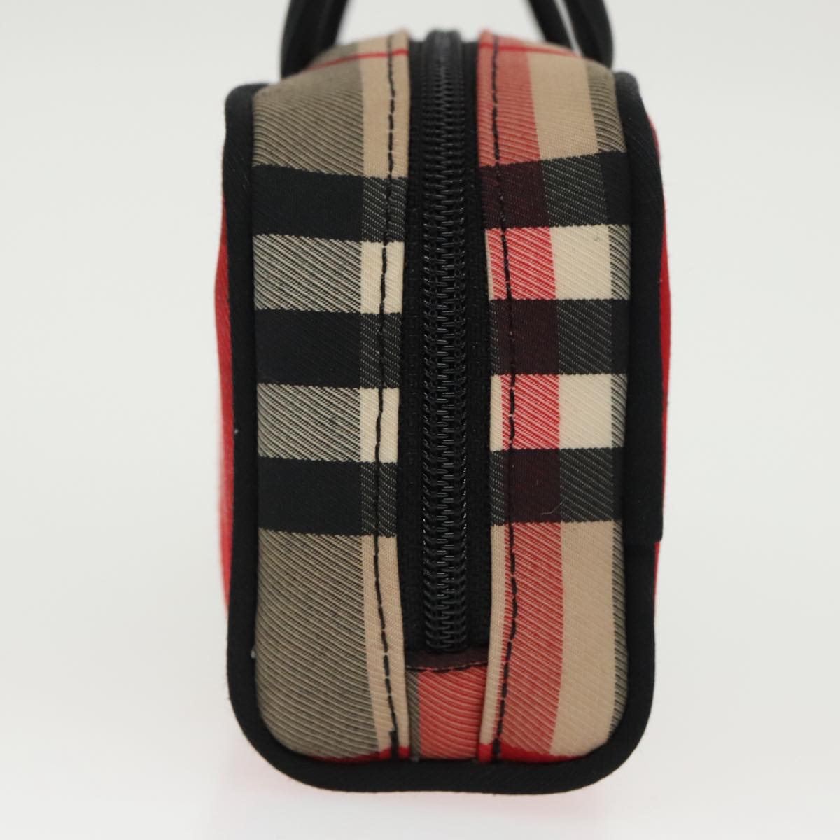 BURBERRY Nova Check Hand Bag Canvas Silver Red Auth 97931