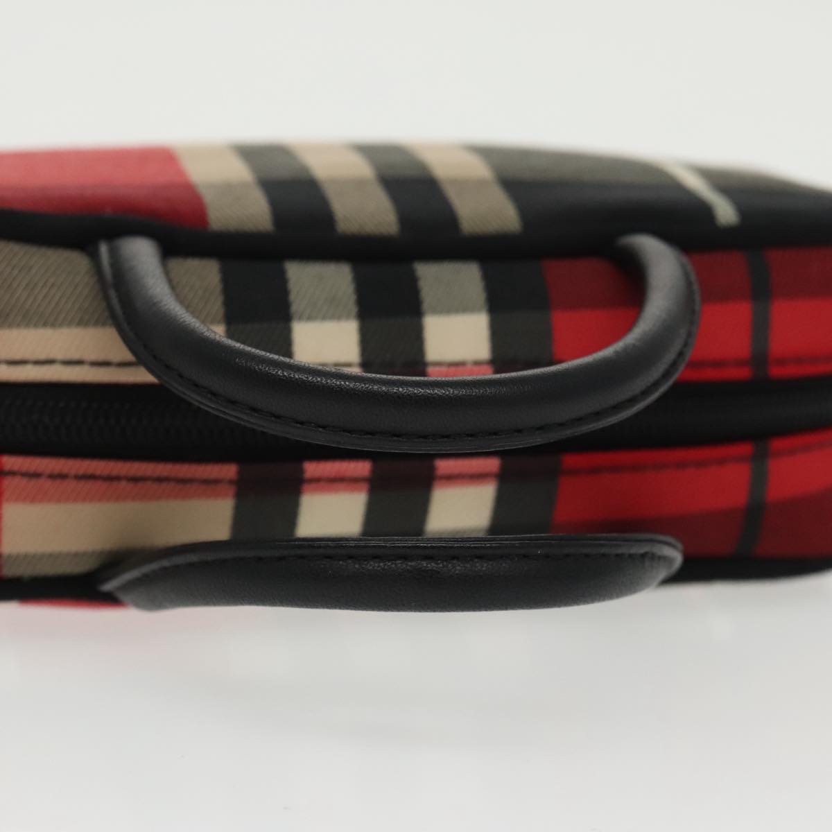 BURBERRY Nova Check Hand Bag Canvas Silver Red Auth 97931