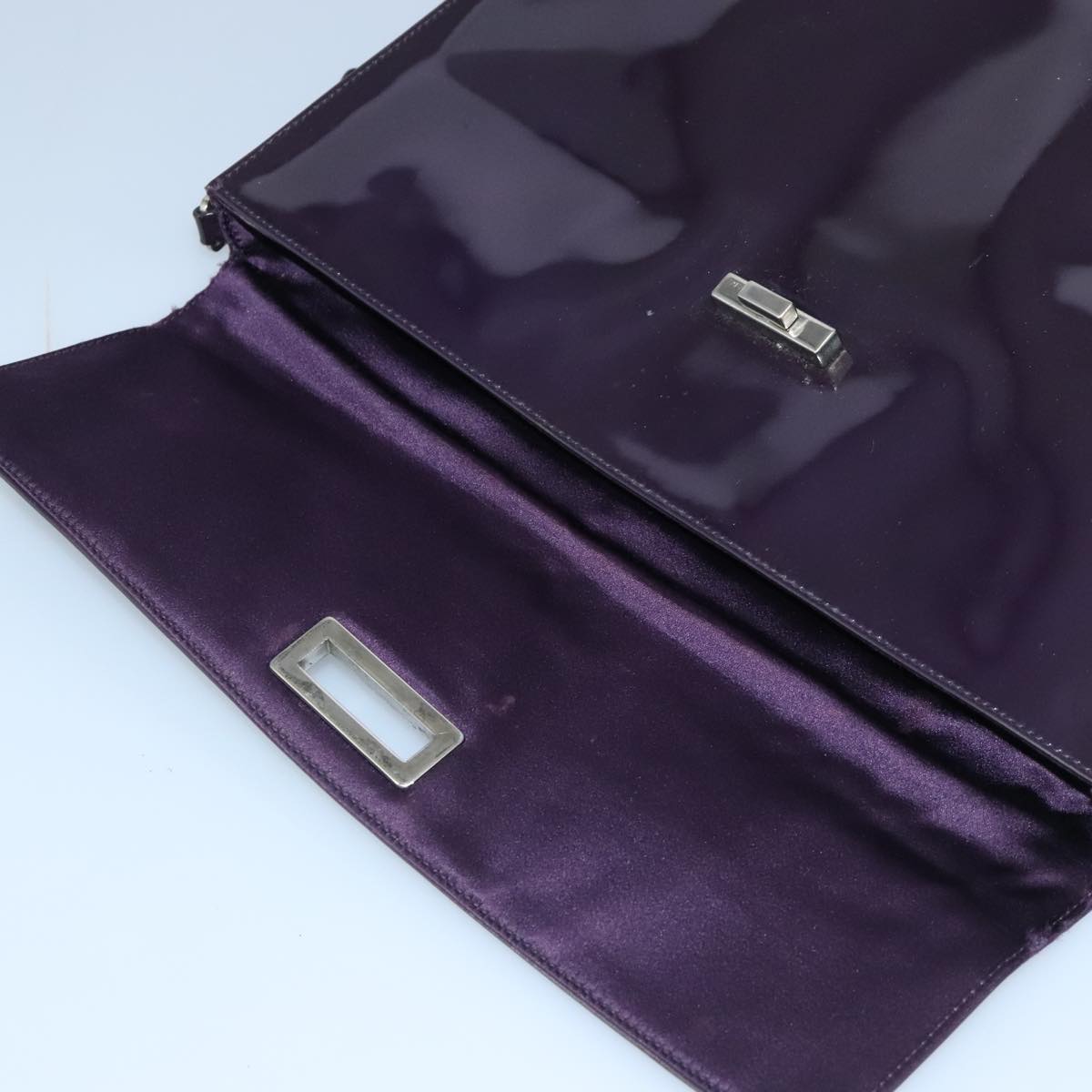 PRADA Shoulder Bag Patent leather Purple Silver Auth 97940