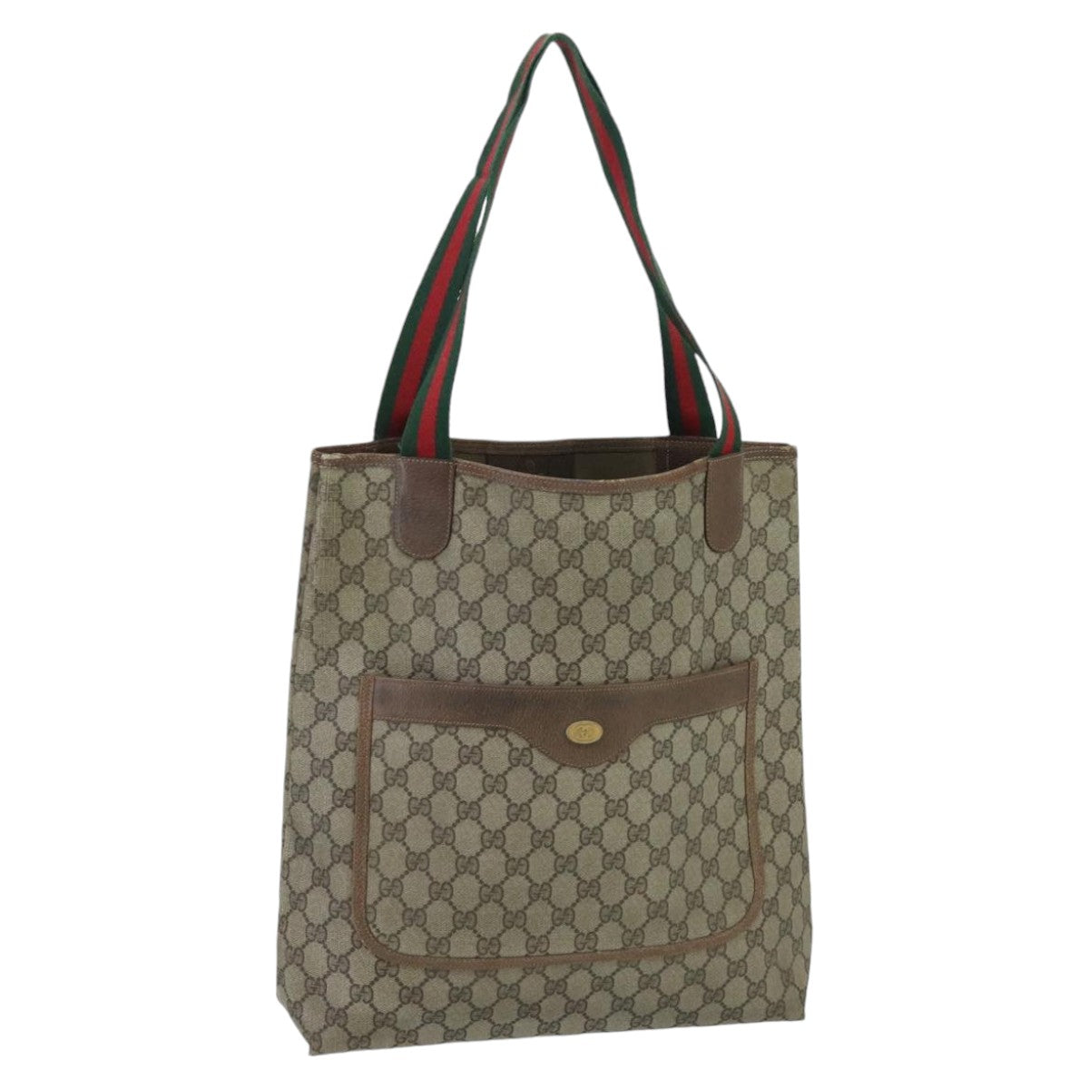 GUCCI GG Supreme Web Sherry Line Tote Bag PVC Beige Red 378 02 003 Auth 97942