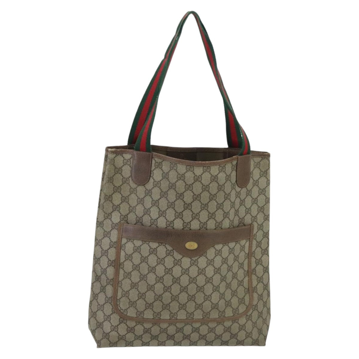 GUCCI GG Supreme Web Sherry Line Tote Bag PVC Beige Red 378 02 003 Auth 97942 - 0