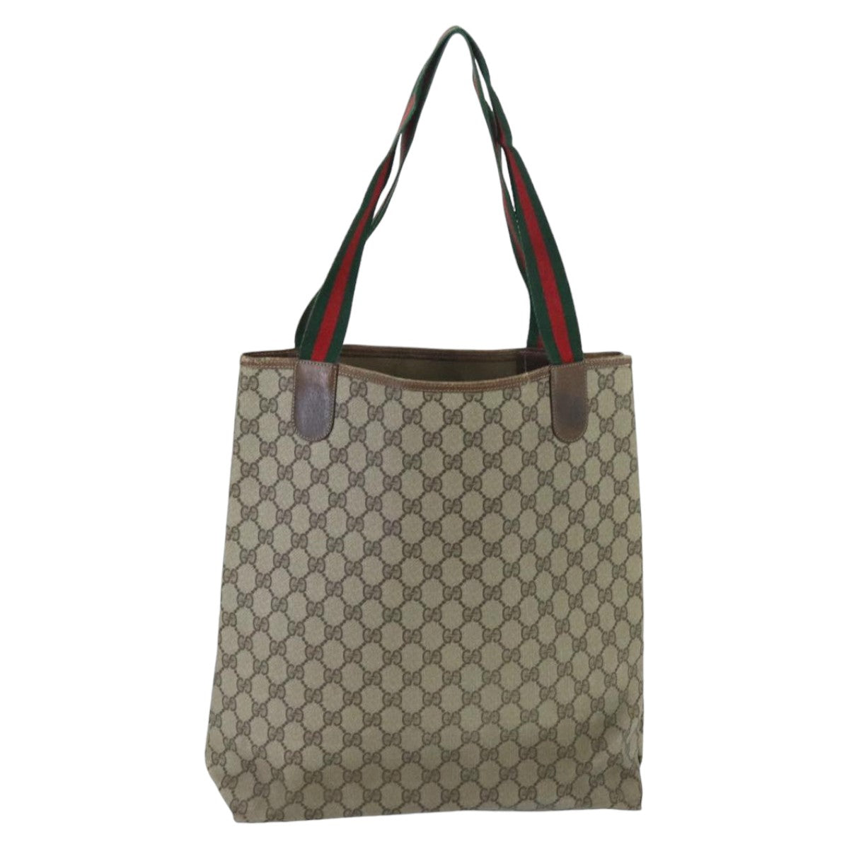 GUCCI GG Supreme Web Sherry Line Tote Bag PVC Beige Red 378 02 003 Auth 97942