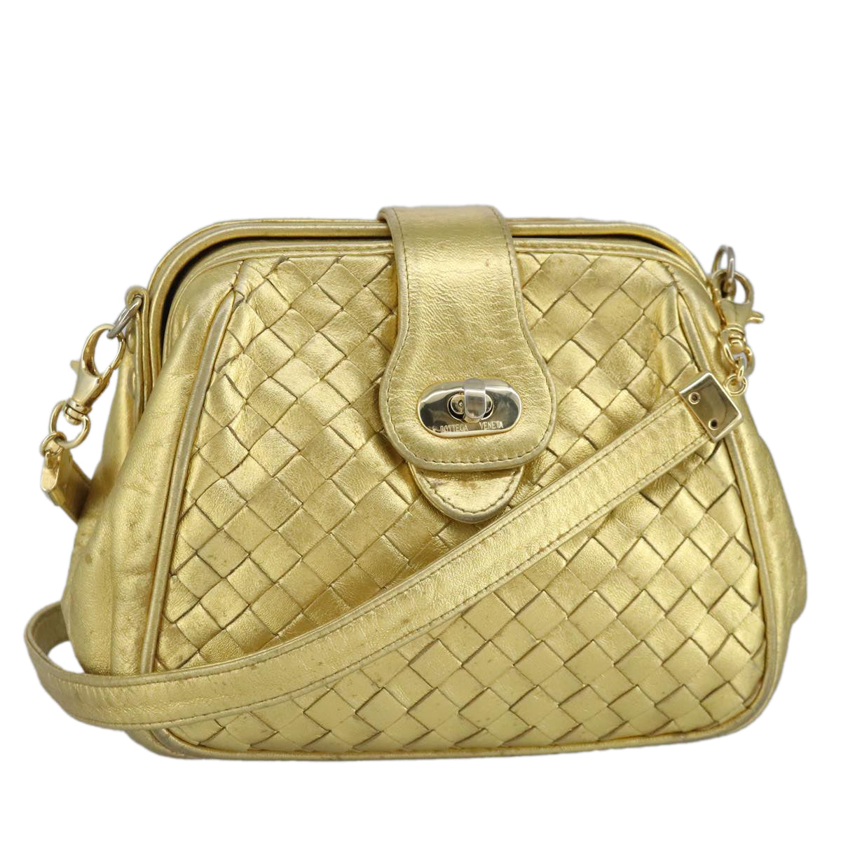 BOTTEGA VENETA INTRECCIATO Shoulder Bag Leather Gold Auth 97945