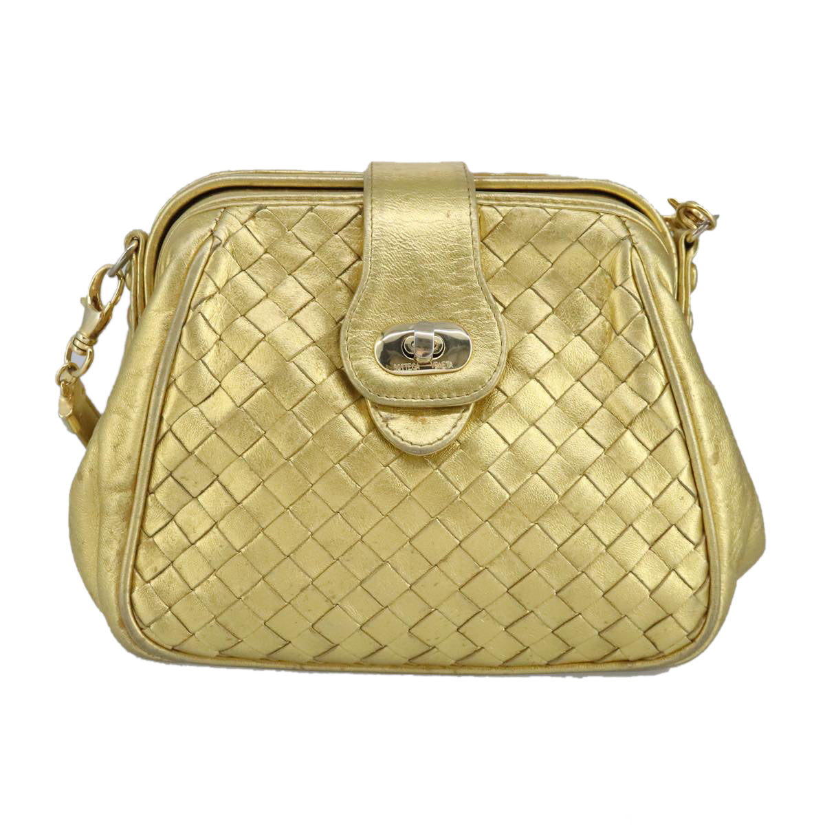 BOTTEGA VENETA INTRECCIATO Shoulder Bag Leather Gold Auth 97945 - 0