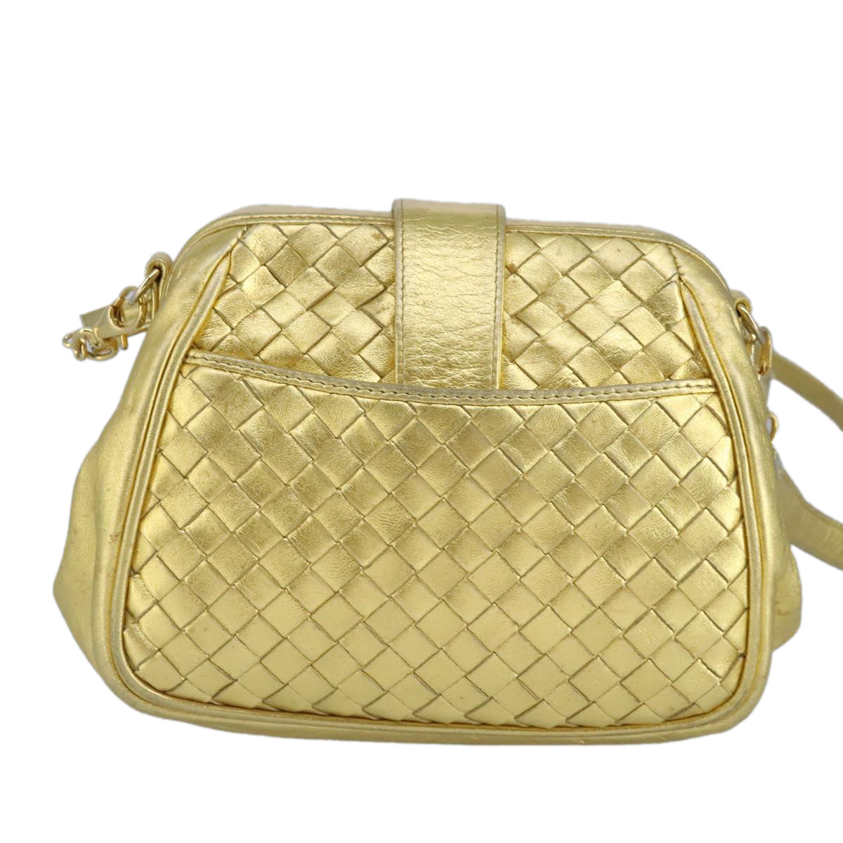 BOTTEGA VENETA INTRECCIATO Shoulder Bag Leather Gold Auth 97945