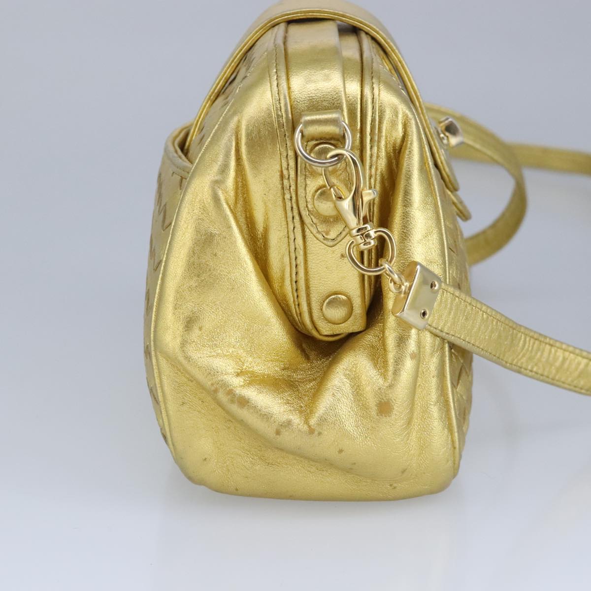 BOTTEGA VENETA INTRECCIATO Shoulder Bag Leather Gold Auth 97945