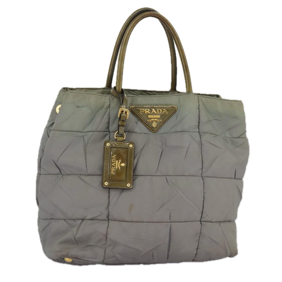 PRADA Hand Bag Nylon Gray Gold Auth 97956