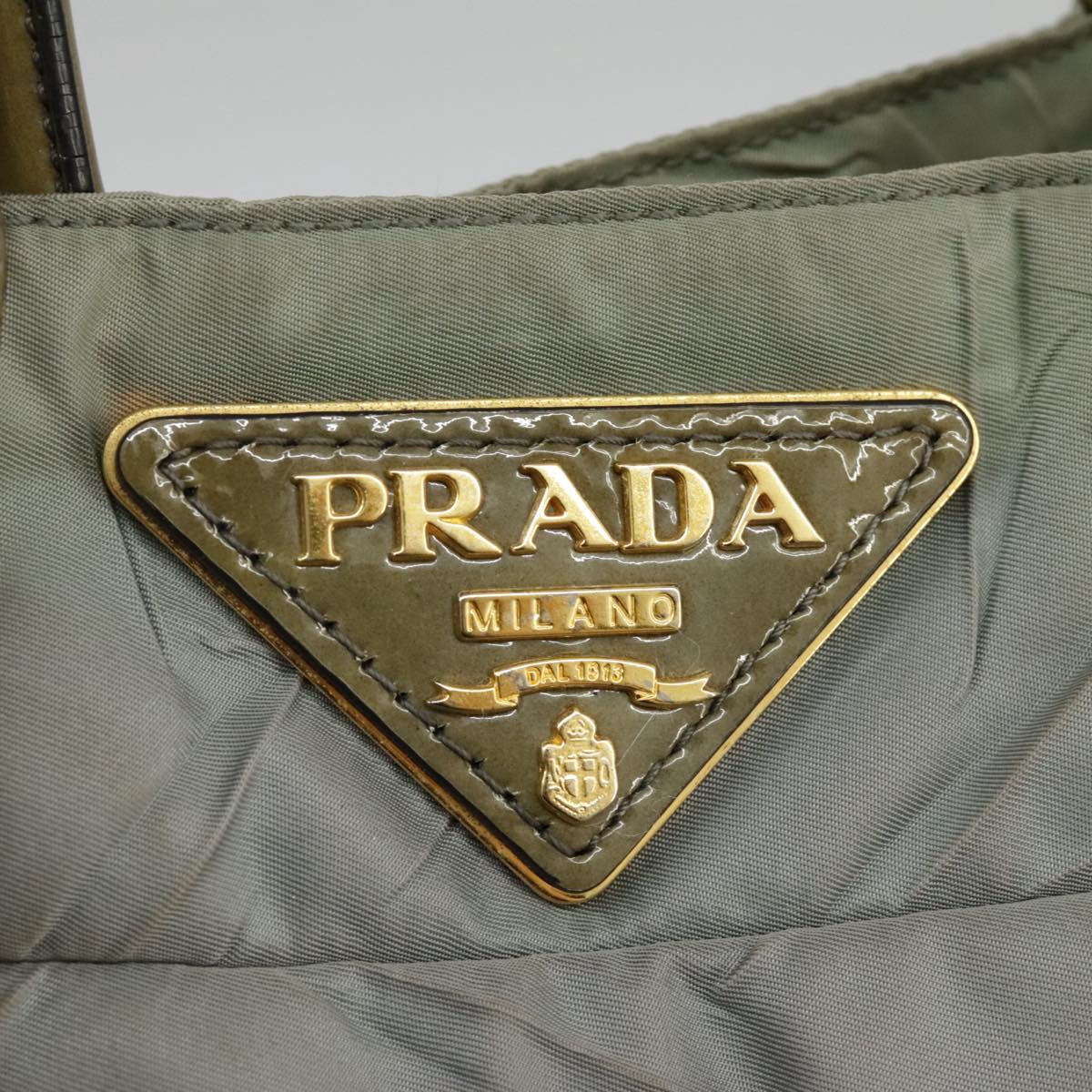 PRADA Hand Bag Nylon Gray Gold Auth 97956