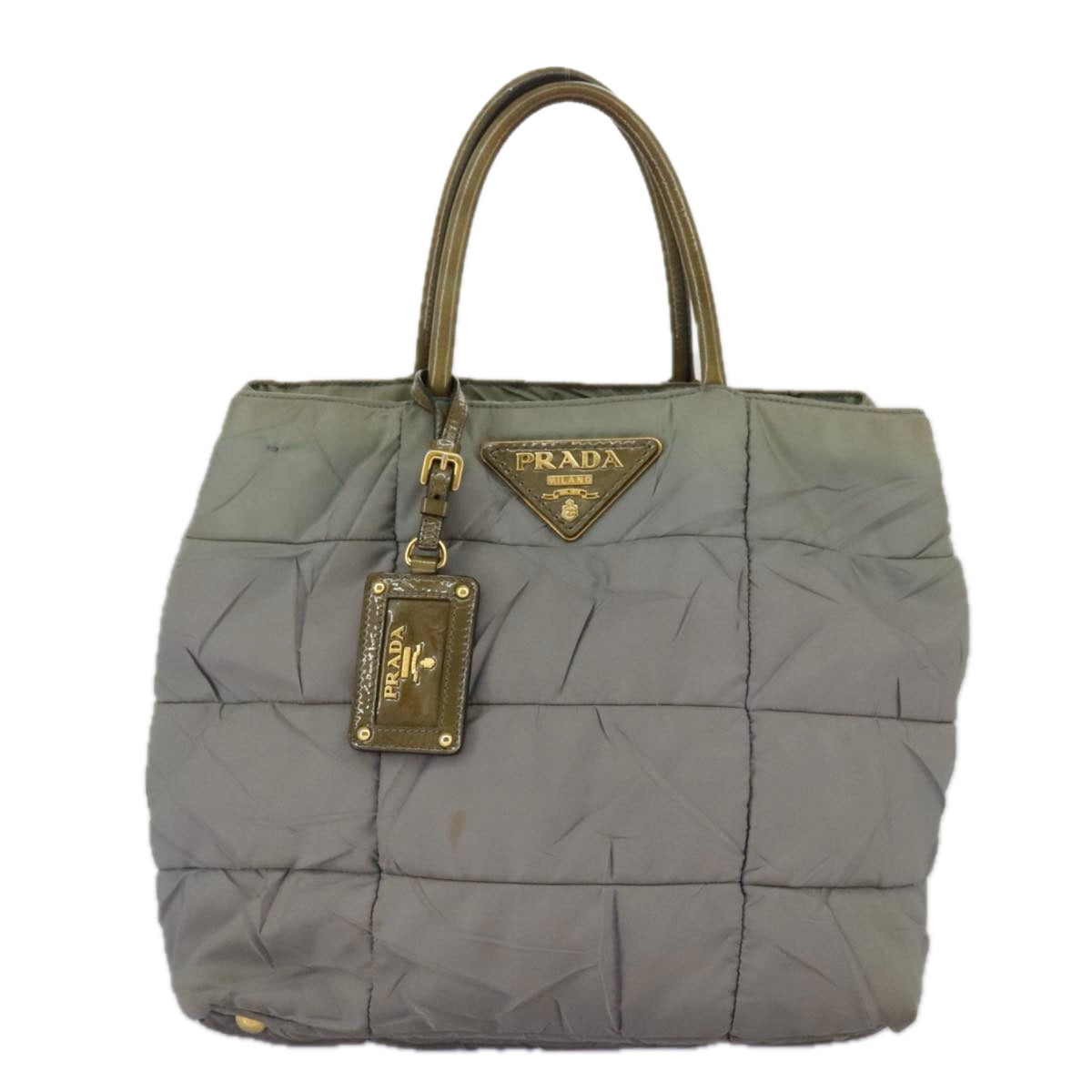 PRADA Hand Bag Nylon Gray Gold Auth 97956 - 0