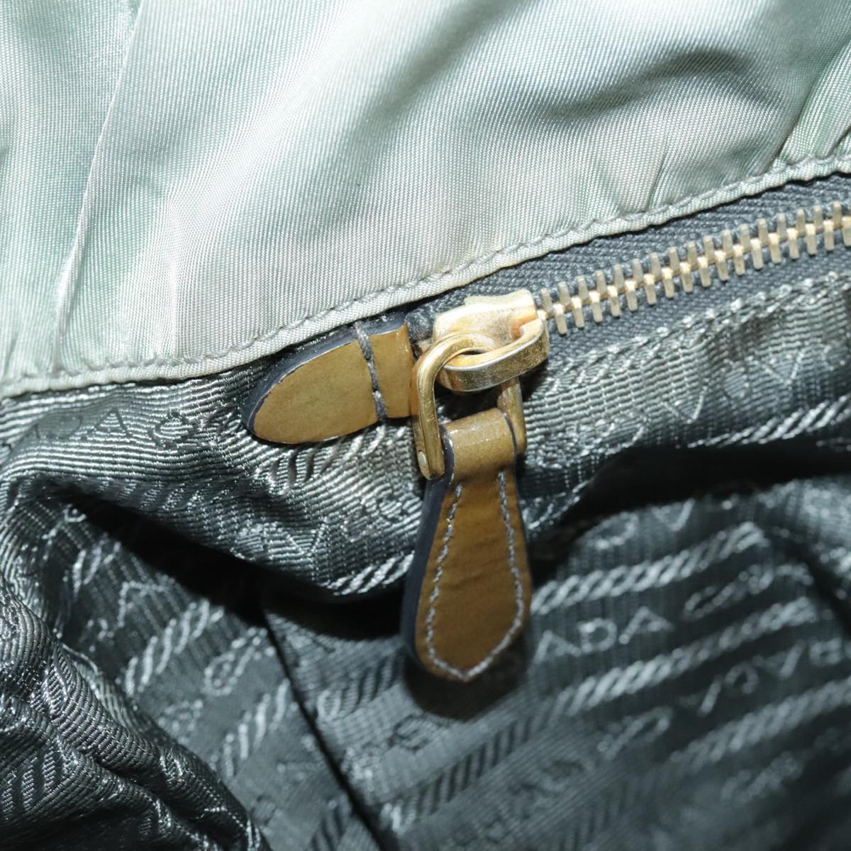 PRADA Hand Bag Nylon Gray Gold Auth 97956