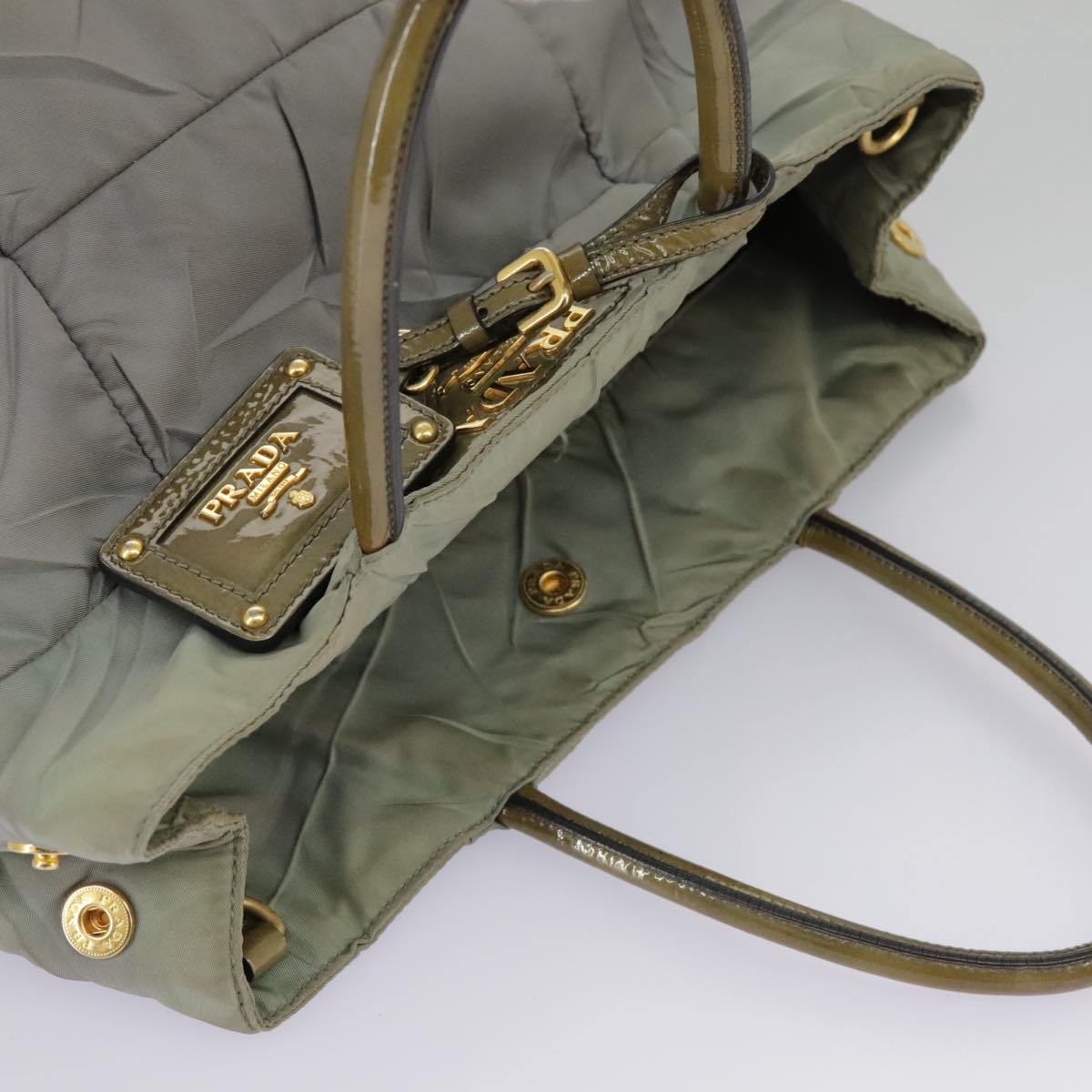 PRADA Hand Bag Nylon Gray Gold Auth 97956