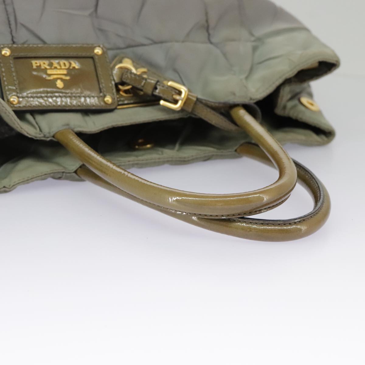 PRADA Hand Bag Nylon Gray Gold Auth 97956