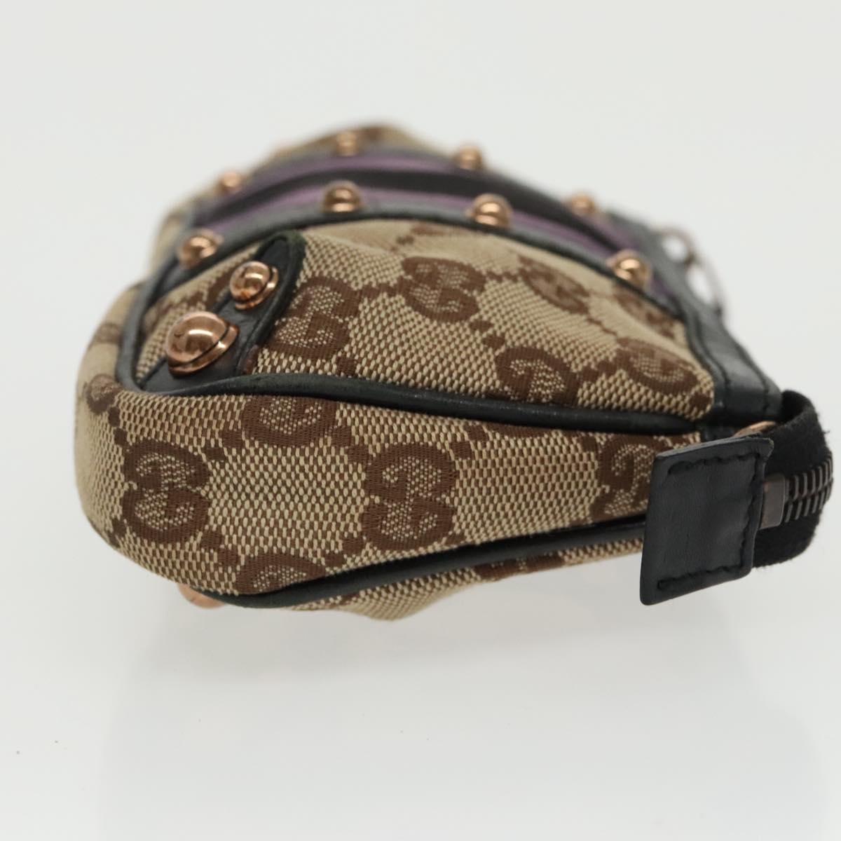 GUCCI GG Canvas Sherry Line Pouch Black Beige purple Auth 97963