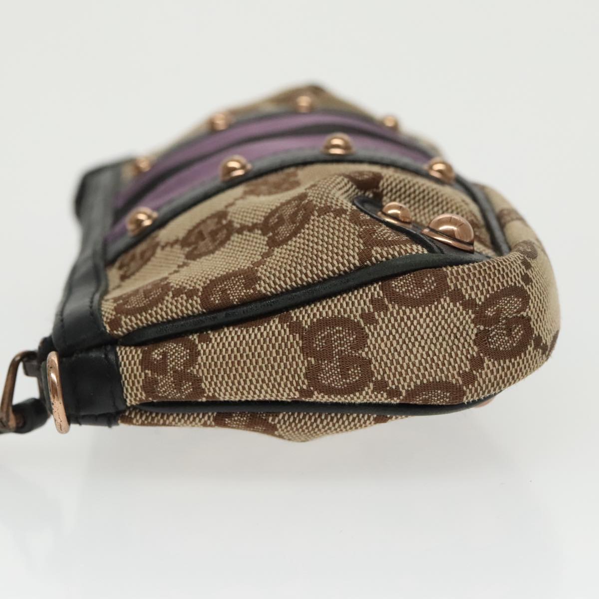 GUCCI GG Canvas Sherry Line Pouch Black Beige purple Auth 97963