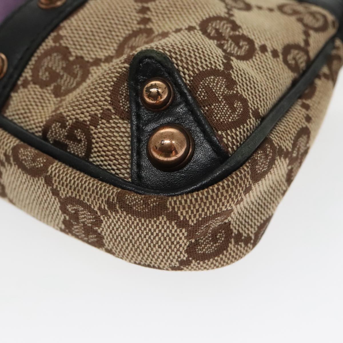 GUCCI GG Canvas Sherry Line Pouch Black Beige purple Auth 97963