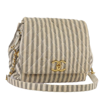 CHANEL Matelasse Big COCO Mark Chain Shoulder Bag Canvas Gray Gold CC Auth 97974