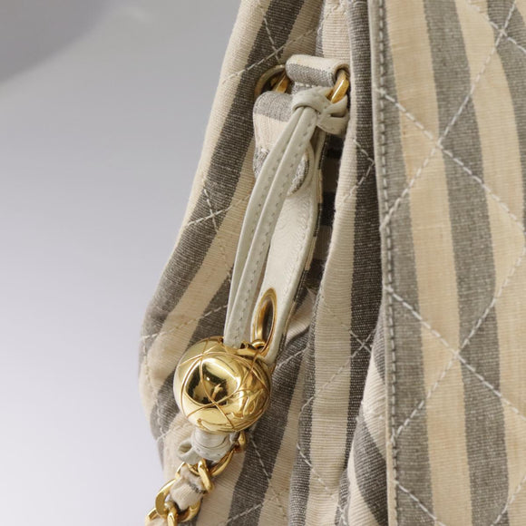 CHANEL Matelasse Big COCO Mark Chain Shoulder Bag Canvas Gray Gold CC Auth 97974