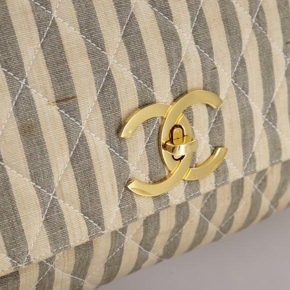 CHANEL Matelasse Big COCO Mark Chain Shoulder Bag Canvas Gray Gold CC Auth 97974