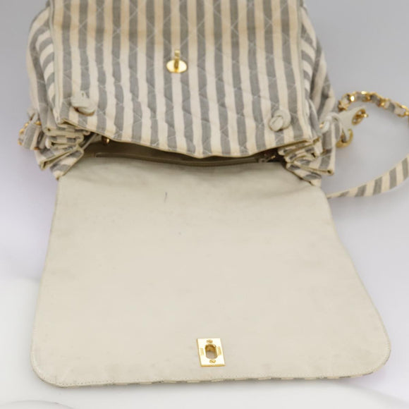 CHANEL Matelasse Big COCO Mark Chain Shoulder Bag Canvas Gray Gold CC Auth 97974