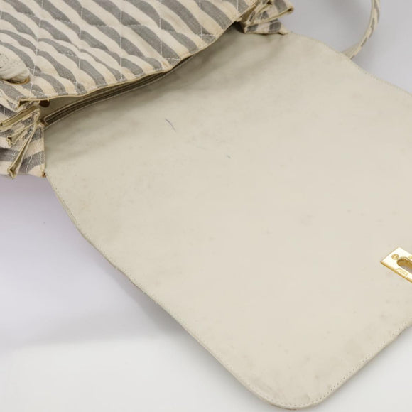 CHANEL Matelasse Big COCO Mark Chain Shoulder Bag Canvas Gray Gold CC Auth 97974