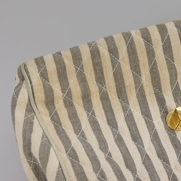 CHANEL Matelasse Big COCO Mark Chain Shoulder Bag Canvas Gray Gold CC Auth 97974