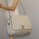 CHANEL Matelasse Big COCO Mark Chain Shoulder Bag Canvas Gray Gold CC Auth 97974-32