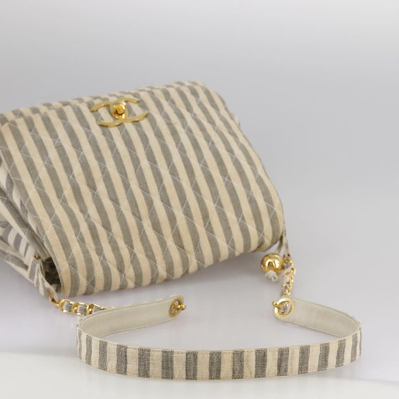 CHANEL Matelasse Big COCO Mark Chain Shoulder Bag Canvas Gray Gold CC Auth 97974