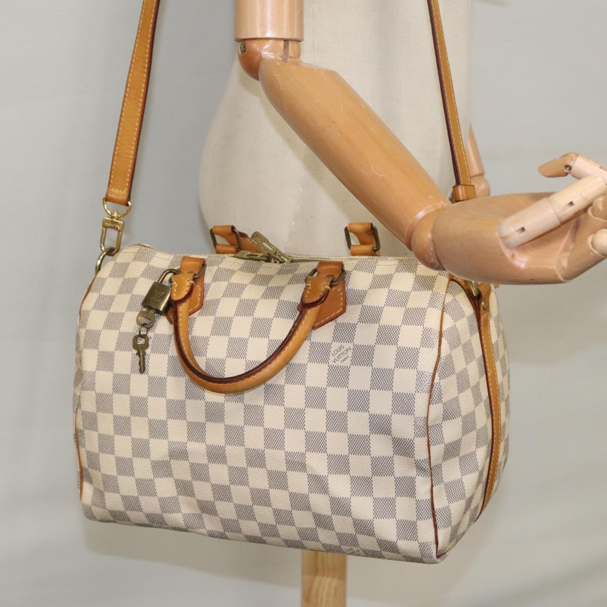 LOUIS VUITTON Damier Azur Speedy Bandouliere 30 Hand Bag 2way N41052 Auth 97999