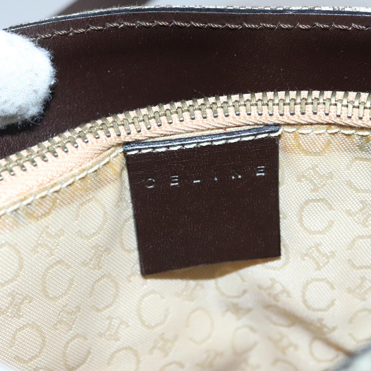 CELINE C Macadam Canvas Hand Bag Brown Gold Auth 98064