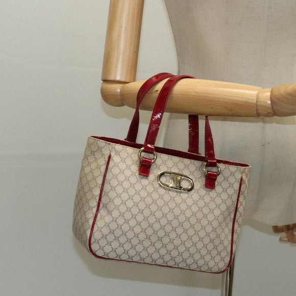 CELINE Macadam Canvas Hand Bag Beige Gold Auth 98068V