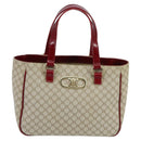 CELINE Macadam Canvas Hand Bag Beige Gold Auth 98068V-13