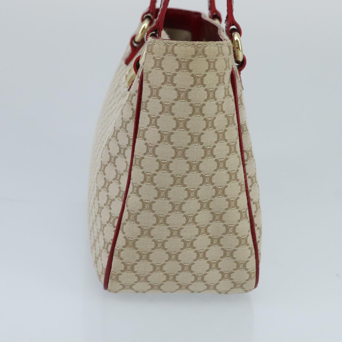 CELINE Macadam Canvas Hand Bag Beige Gold Auth 98068