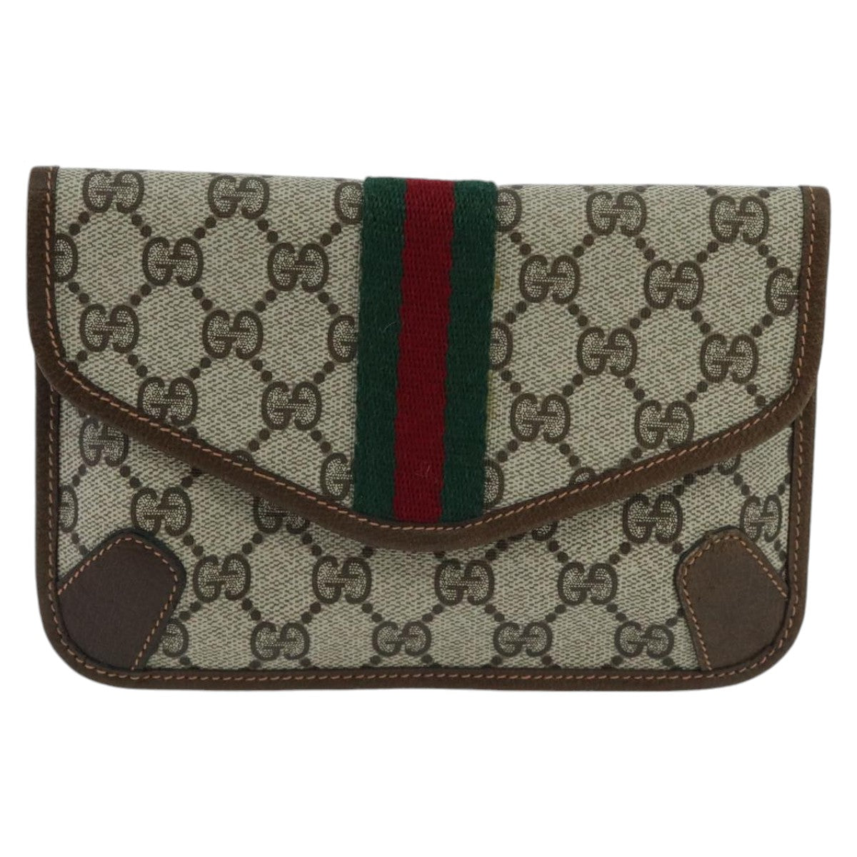 GUCCI GG Supreme Web Sherry Line Clutch Bag PVC Beige Red Green Auth 98074