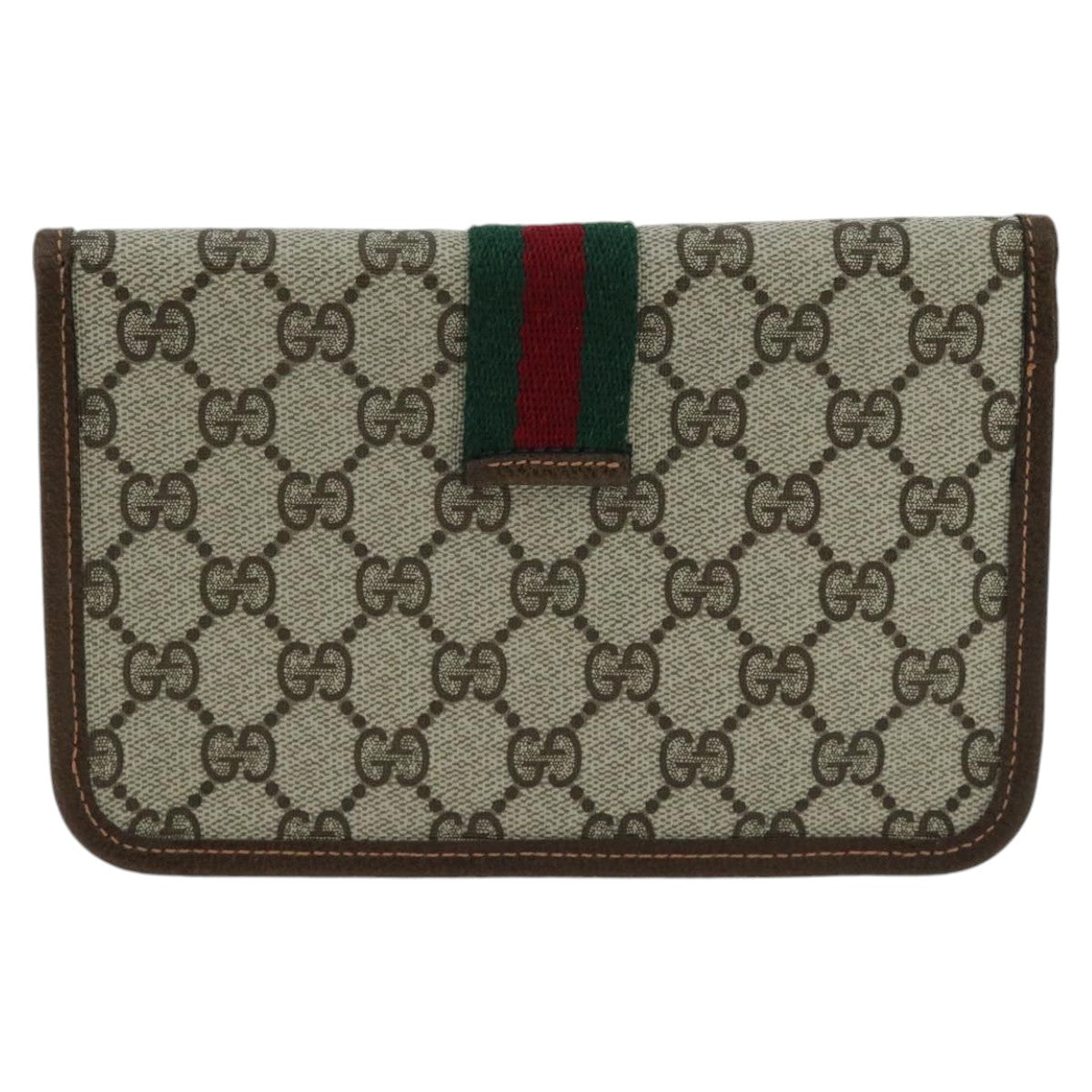 GUCCI GG Supreme Web Sherry Line Clutch Bag PVC Beige Red Green Auth 98074 - 0