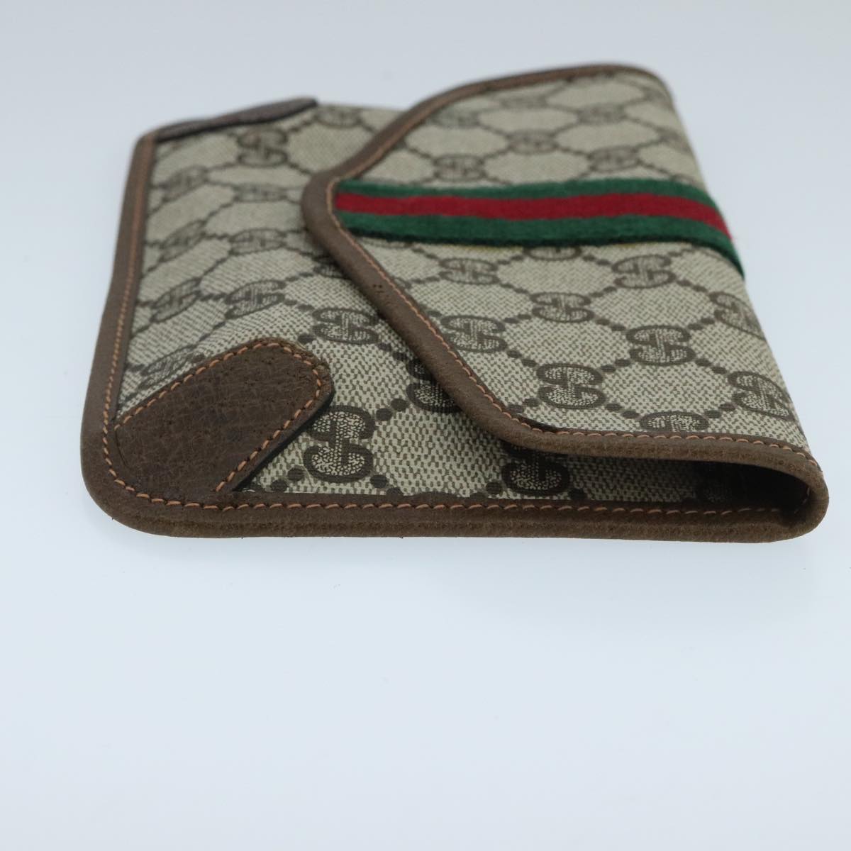 GUCCI GG Supreme Web Sherry Line Clutch Bag PVC Beige Red Green Auth 98074