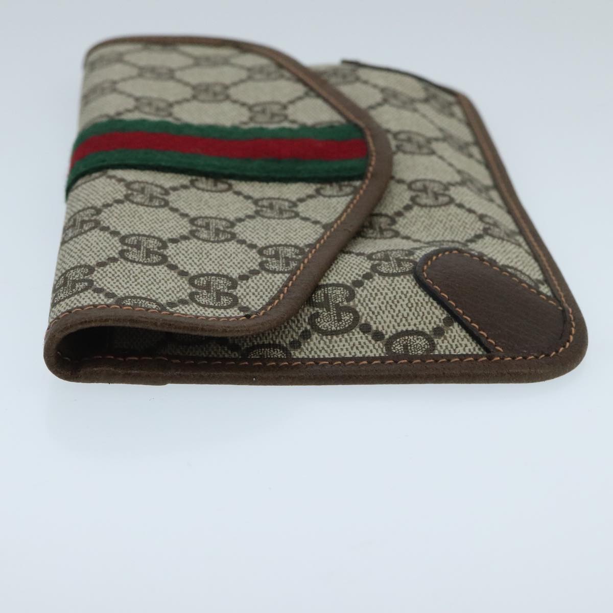 GUCCI GG Supreme Web Sherry Line Clutch Bag PVC Beige Red Green Auth 98074