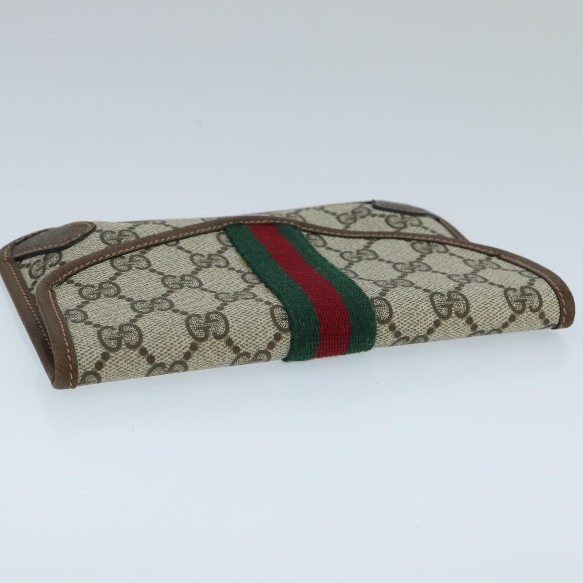 GUCCI GG Supreme Web Sherry Line Clutch Bag PVC Beige Red Green Auth 98074