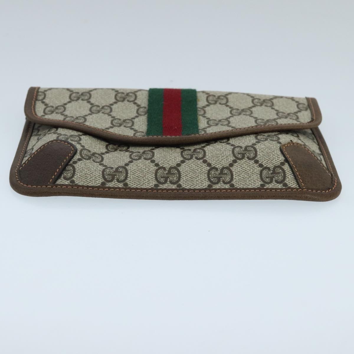 GUCCI GG Supreme Web Sherry Line Clutch Bag PVC Beige Red Green Auth 98074