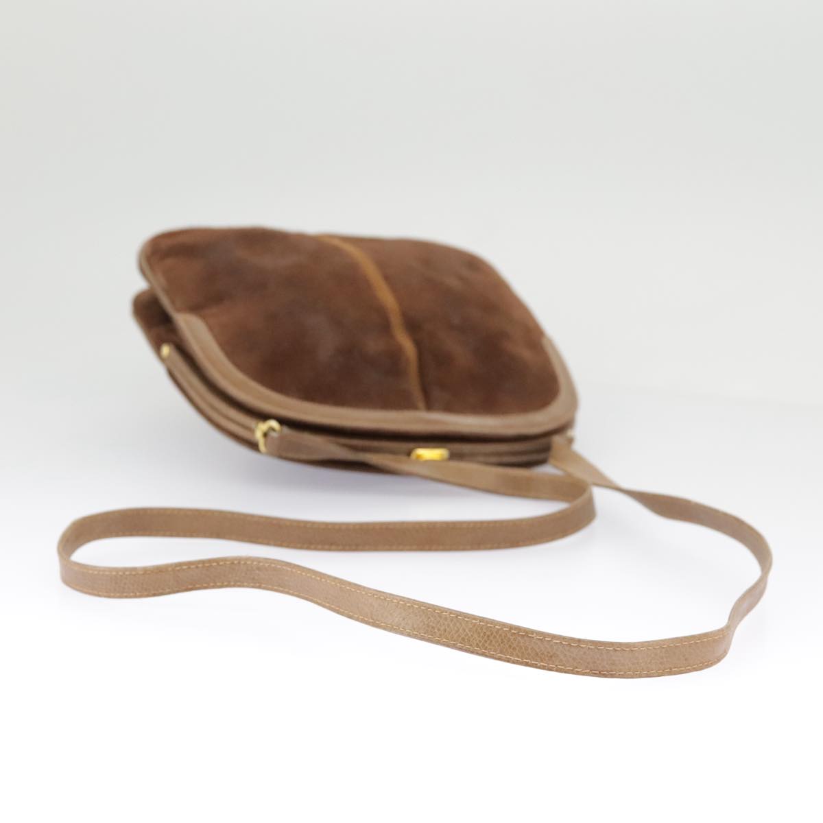 GUCCI Shoulder Bag Suede Leather Brown Gold Auth 98075