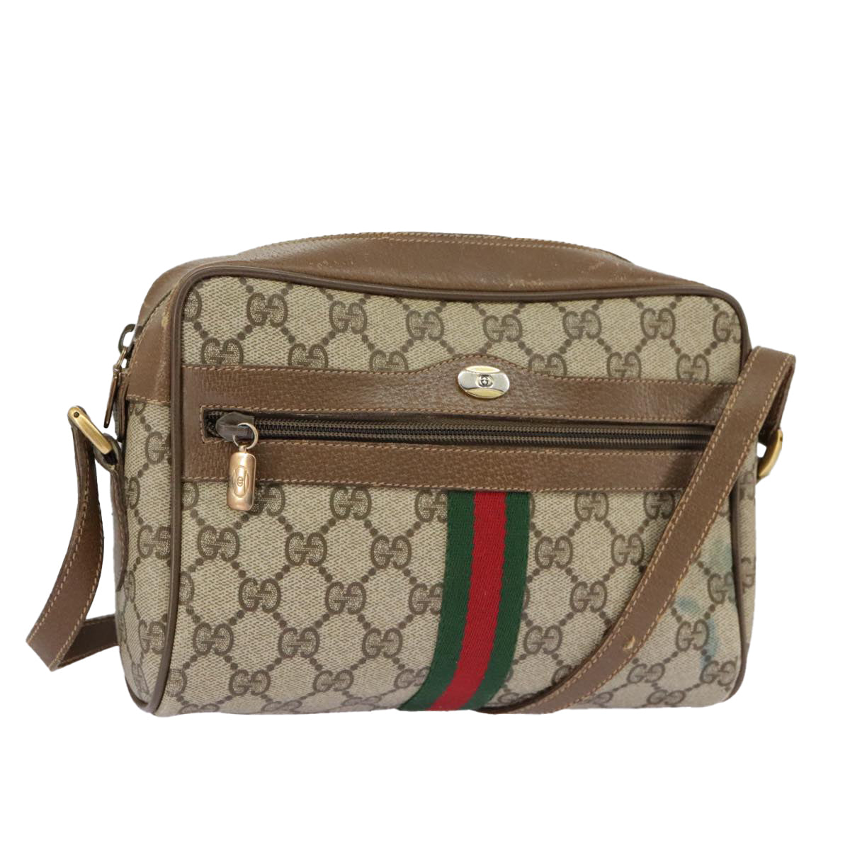 GUCCI GG Supreme Web Sherry Line Shoulder Bag PVC Beige 98 02 004 Auth 98076