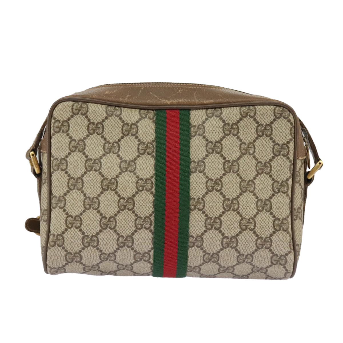 GUCCI GG Supreme Web Sherry Line Shoulder Bag PVC Beige 98 02 004 Auth 98076 - 0