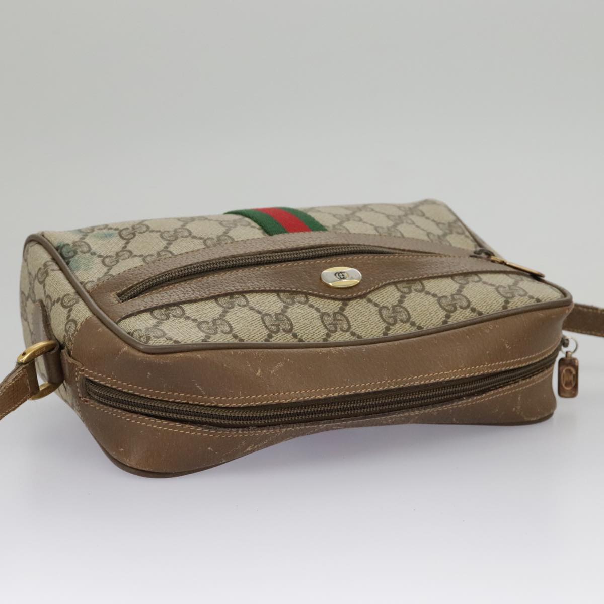 GUCCI GG Supreme Web Sherry Line Shoulder Bag PVC Beige 98 02 004 Auth 98076