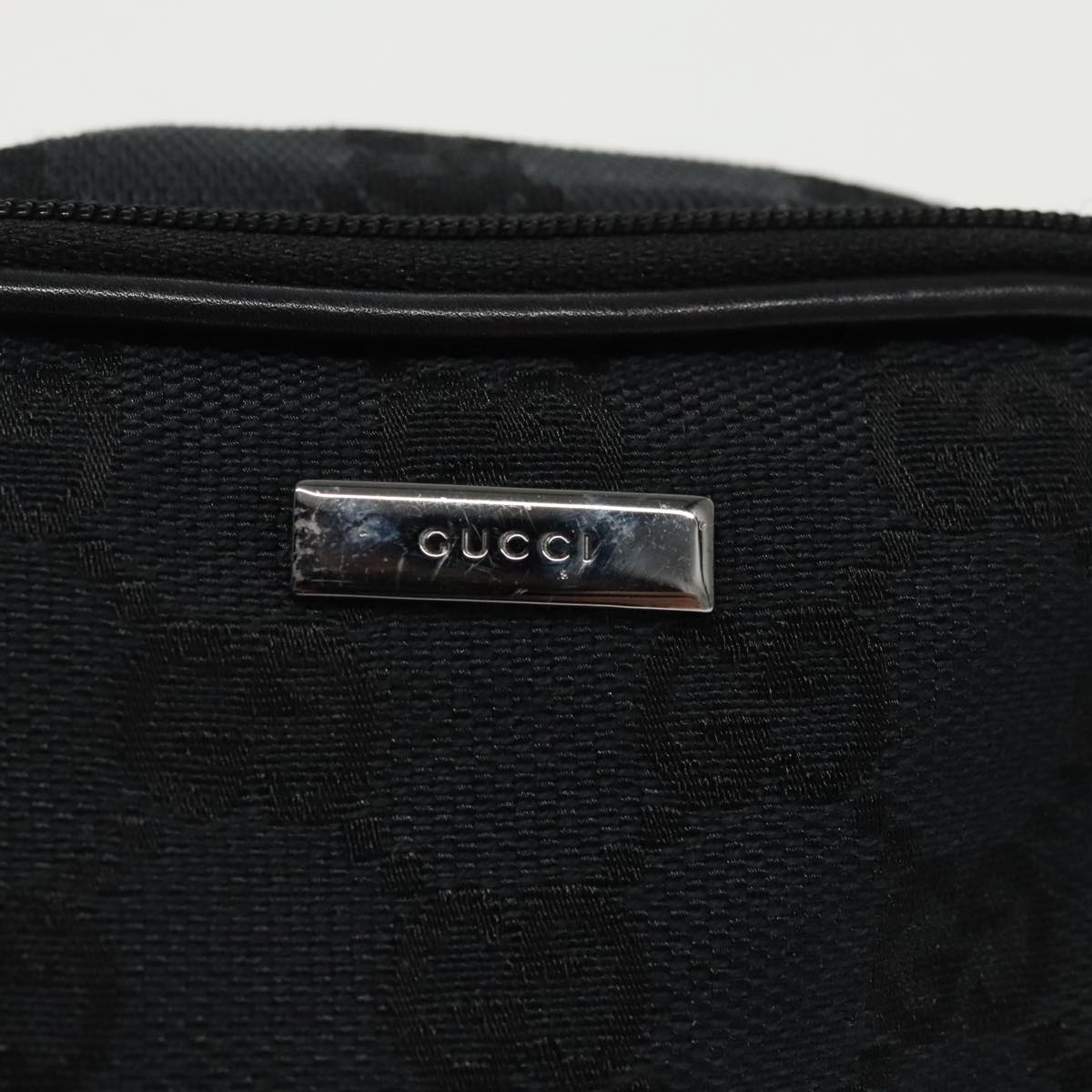 GUCCI GG Canvas Accessory Pouch Black Silver 039 1156 Auth 98077