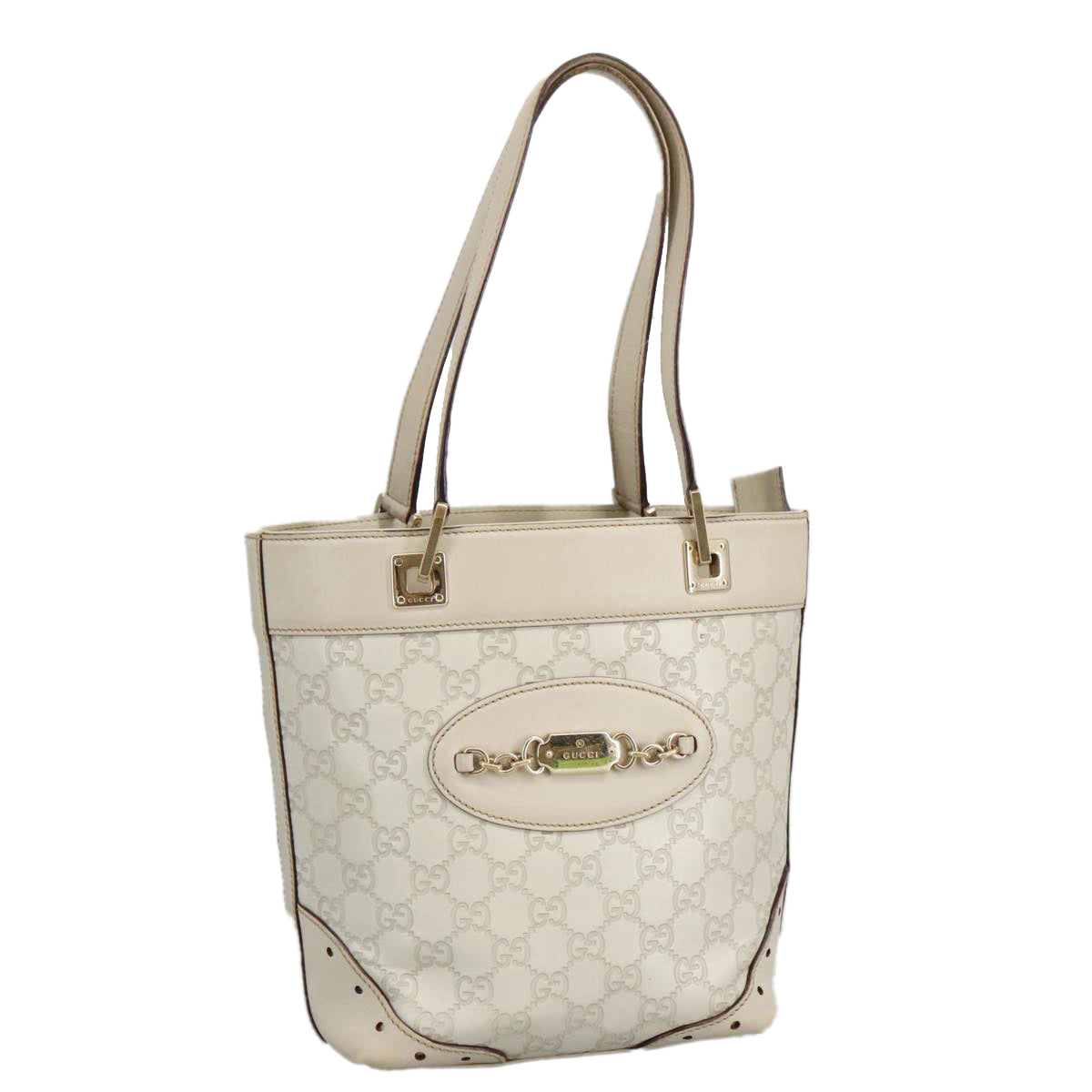 GUCCI GG Canvas Guccissima Shoulder Bag Leather White Gold 145994 Auth 98078